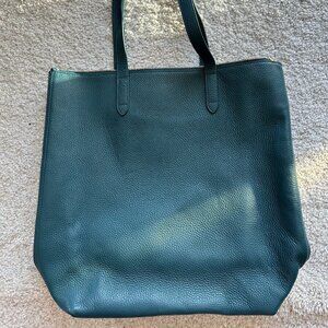 Cuyana Tall Zip Top Leather Tote Bag Deep Ocean